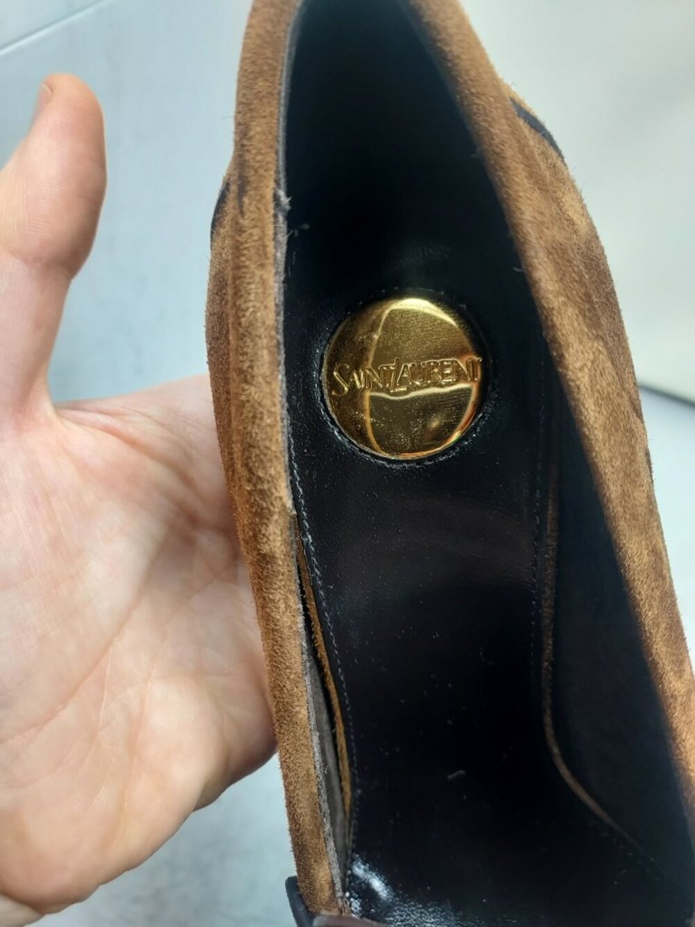 SAINT LAURENT YSL Brown Le Loafer Logo Suede Pump - Picture 7 of 12